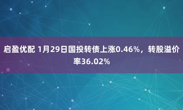 启盈优配 1月29日国投转债上涨0.46%，转股溢价率36.02%